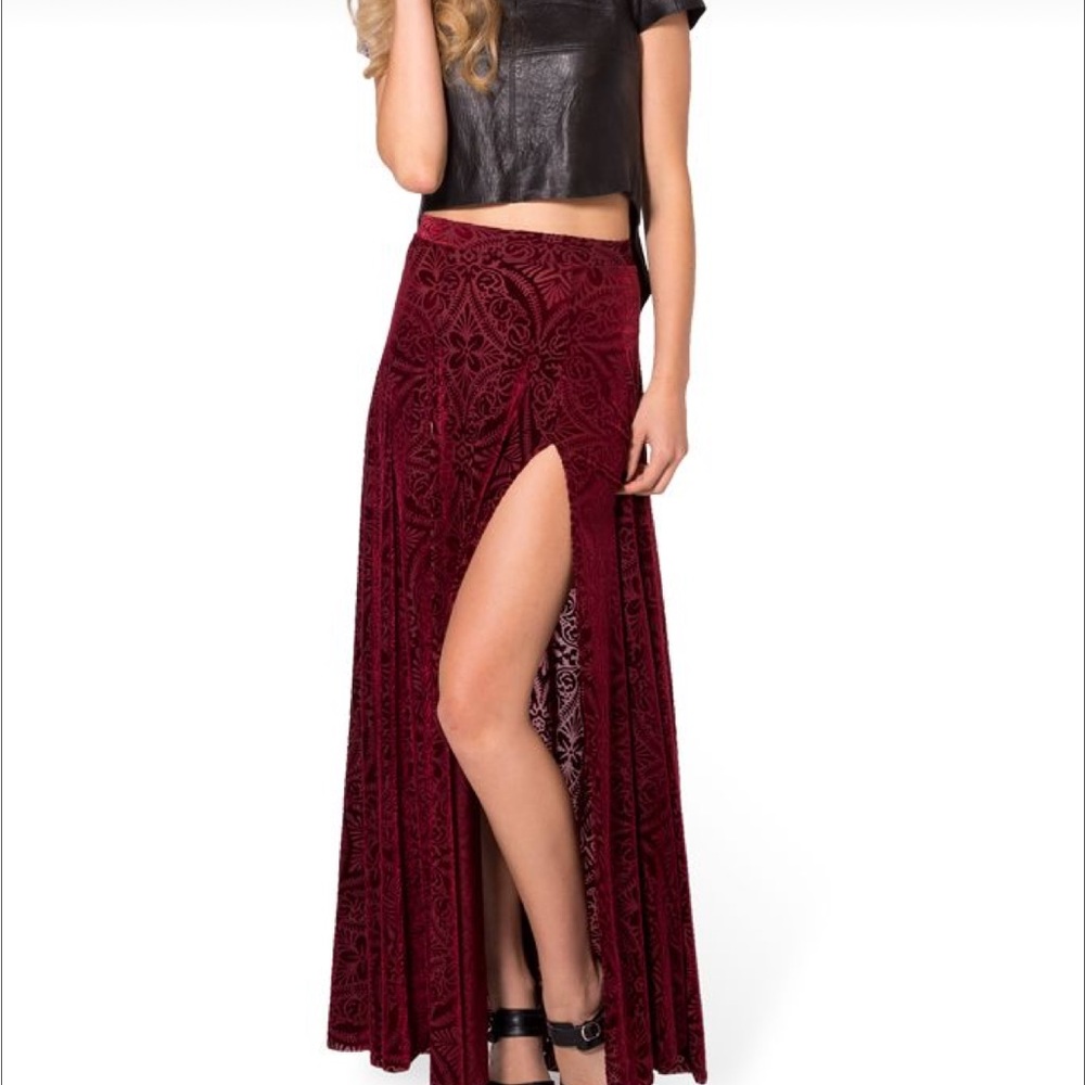 Burned velvet wine split skirt